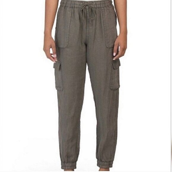 Nicole Miller Red Linen Flax Jogger Pants | Size Small - Picture 2 of 5